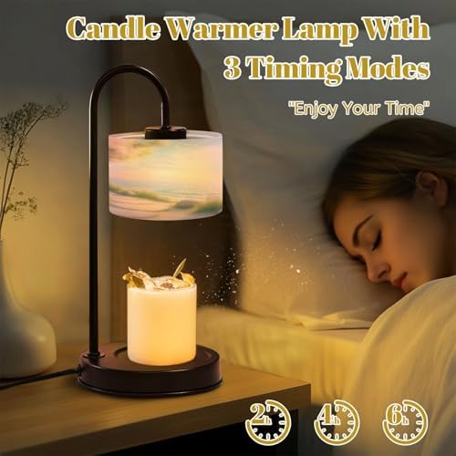 Candle Warmer Lamp with Timer Zen Stone Seascape Pink Blossoms Pathway Ocean View Green Foliage Dimmable Wax Warmer with 4 Bulbs for Jar Candles Women Birthday Gifts House Warming New Home Decor - Image 4
