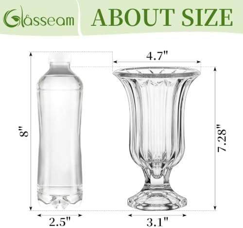 Glasseam 7.5In Tall Glass Vases for Centerpieces, Pedestal Vase for Flowers - Image 3