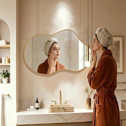 Irregular Asymmetrical Wall Mirror 26x48" with Modern Aluminum Alloy Frame - Image 7