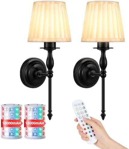 10000mAh Battery Operated Wall Sconce Set of 2,Rechargeable Wall Sconces set of Two,Vintage Black Sconces Wall Decor,Wireless Wall Lamp,Cordless Wall Lights Living Room Bedroom (Not Peel and Stick on) by Unknown