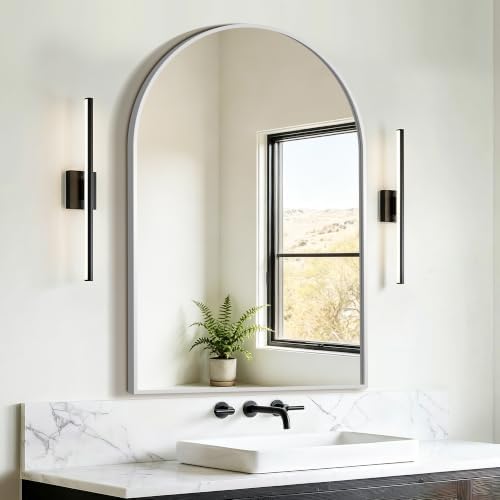 FICTOR 26" x 38" Arched Bathroom Vanity Mirror for Over Sink, Silver by FICTOR