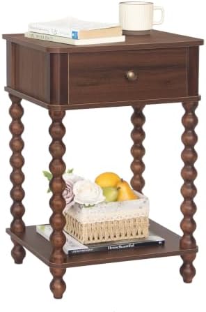 AWASEN Walnut Nightstand, Small End Table with Storage for Living Room by AWASEN