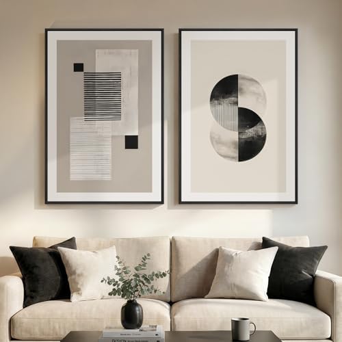 Large Framed Neutral Abstract Wall Art for Living Room Set of 2, 24x36 In by Cuspin