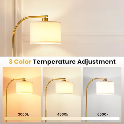 Tall Floor Lamp for Living Room,65'' Modern Standing Lamps with 9W LED Bulb,Elegant Floor Light with Fabric Shade,Gold Tall Lamp for Bedroom Office Study Room Corner Dining Room - Image 2