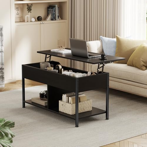 OLIXIS Coffee Table with Storage for Home Living Room Office, Black - Image 2