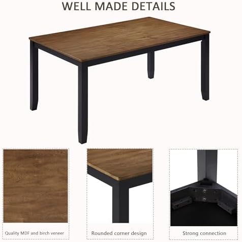 Harper & Bright Designs Dining Table Set for 6 with Bench, 6-Piece Farmhouse Kitchen Set in Black & Oak Two-Tone, Solid Wood Frame Table & 4 Chairs for Dining Room - Image 4