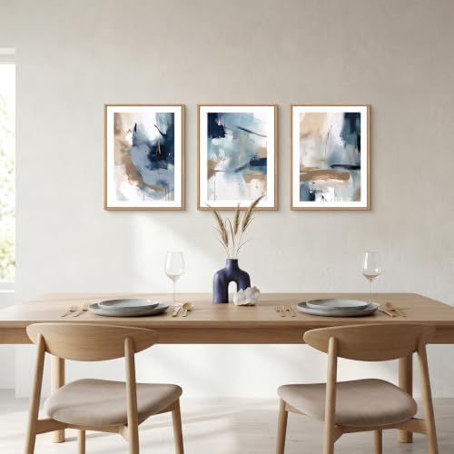 LHIUEM Abstract Navy Blue Framed Canvas Wall Art,Neutral Brush Stroke Wall Decor,Modern Pastel Brown Wall Painting,Minimalist Shapes Artwork for Living Room,Bedroom,Office- 12''x16''x3 - Image 4