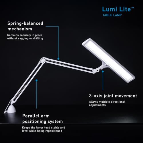 Daylight Lumi Lite LED Table Lamp with Clamp – 3 Brightness Levels, Memory Function, Spring-Balanced Adjustable Arm, 95+ CRI, 5500K Daylight Light for Crafting, Reading, Sewing & Hobby Work - Image 3