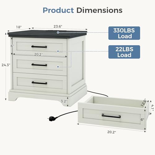 DUMOS Farmhouse Nightstand with Built-in Charging Station & USB Ports - Image 2