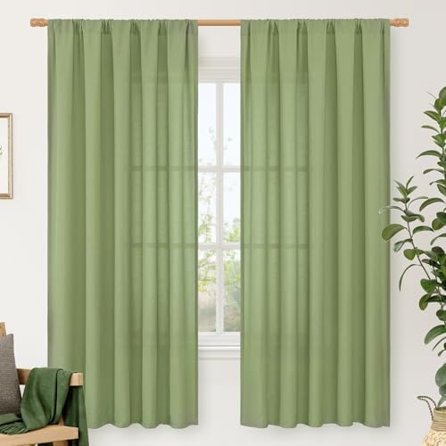 LAMIT Sage Green Linen Curtains 72 inches Long for Living Room 2 Panels by LAMIT