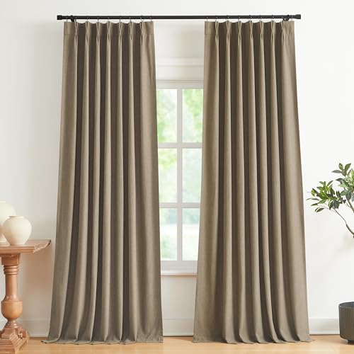 Vision Home Brown Pinch Pleated Full Blackout Curtains Linen Blended Room Darkening Window Curtains 112 inch for Living Room Bedroom Thermal Insulated Pinch Pleat Drapes with Hooks 40" Wx112 Lx2 by VisionHome