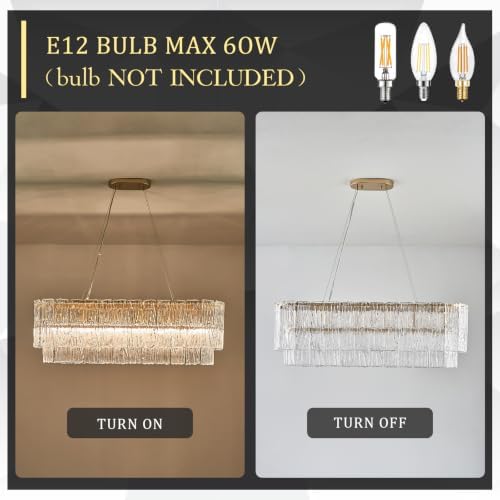 CATINER 35.5" Rectangle Crystal Glass Chandelier 6-Light Gold Chandeliers - Image 7