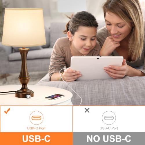 Touch Lamps for Nightstand, 3 Way Dimmable Lamps for Bedroom with USB C+A - Image 5