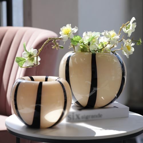 Black And White Striped Glass Vase Modern Decor Ceramic Vase For Flowers With Stripes - Aesthetic Room Decor For Living Room Shelf, Entryway Table - Image 4