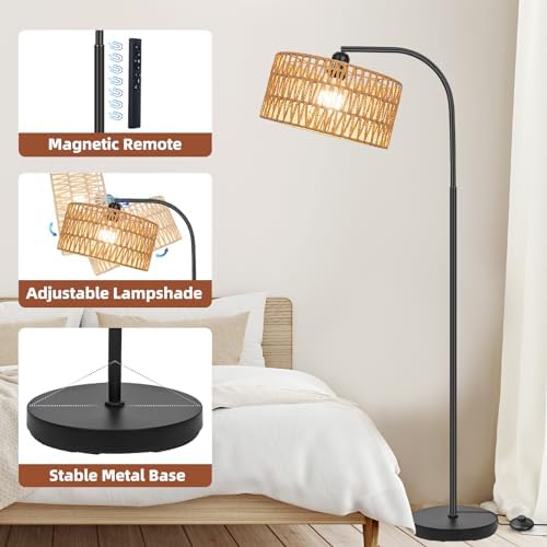 Rattan Floor Lamps for Living Room with Dimmable 9W LED Bulb Farmhouse - Image 5