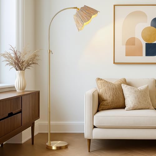 64'' Adjustable Arc Floor Lamp with Natural Rattan Woven Shade by RORIANO