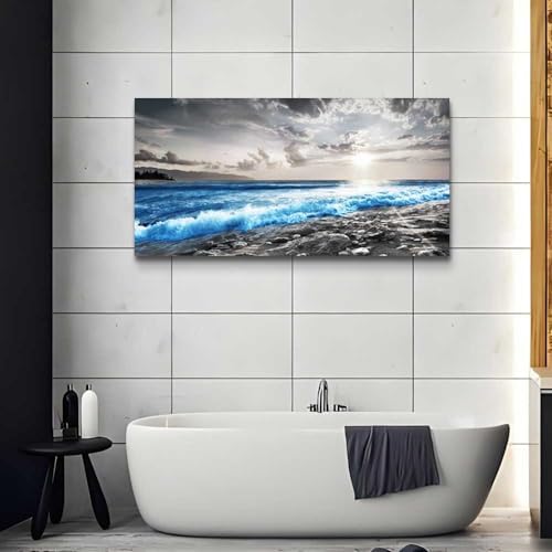 hyidecorart Wall Decor For Living Room Framed Canvas Wall Art For Office Bedroom Decorations Blue Ocean Wall Painting Black and White Beach Pictures Artwork Modern Mural Home Walls Decor - Image 4