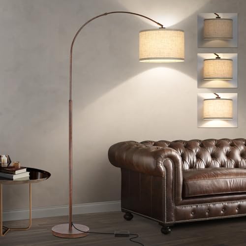 Dimmable Arc Floor Lamps, Antique Bronze Lamp with Adjustable Hanging Shade by Seasidevillage