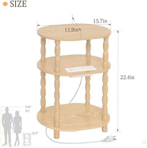 MaxSmeo End Table with Charging Station, Small Oval Side Table for Small Spaces, Modern Accent Table Night Stand with Charging Station for Living Room, Bedroom, Natural - Image 3