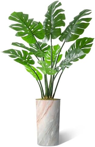 Artificial Tree in Modern Granite Effect Planter, Fake Monstera Silk Tree for Indoor and Outdoor Home Decoration - 65" Overall Tall (Plant Pot Plus Tree) by SIGNWIN