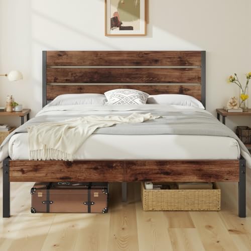 Fluest Queen Bed with Headboard and Footboard, with Under Bed Storage, All-Metal Support System, No Box Spring Needed, Easy Assembly,Retro Brown by Fluest