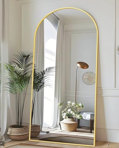 Antok 76" x34” Arched Full Length Mirror with Stand, Floor Mirror, Gold - Image 3