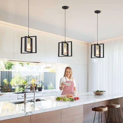 Set of 3 Rotatable Metal Frame Kitchen Island Pendant Lights - Image 2