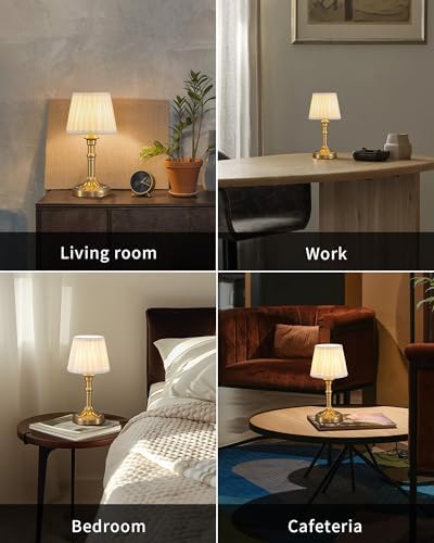KDG Gold Cordless Table Lamps Set of 2, Beige Fabric Shade Small Desk Lamp - Image 6