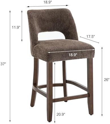 VKNOW Bar Stools Set of 6, 26" Fabric Counter Height Bar Stools, Brown - Image 2
