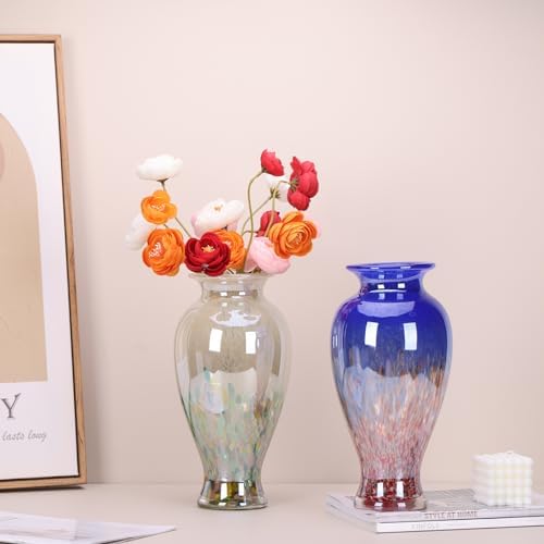 11.8" Tall Glass Vase Beautiful Hand Blown Glass Vase Modern Art Home Decor, Wide Mouth Colorful Vases for Mantle Dining Table Centerpiece, Entryway Living Room Wedding Decoration (Green) - Image 5