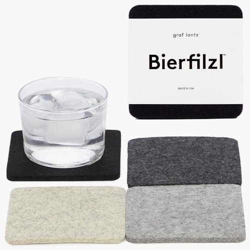 Graf Lantz - Bierfilzl Merino Wool Square Coasters Set of 4 - Noir (4"x4"x5mm) - Absorbs 30% of Weight - Natural German Wool - Heat Resistant, Sustainable, Reusable - Home Decor, Coffee Table Decor by GrafLantz