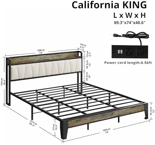 LIKIMIO California King Bed Frame with Storage Headboard & Charging Station - Image 2