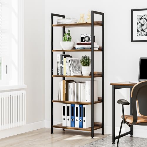 NUMENN Bookshelf, 5 Tier Freestanding Shelving Unit, Vintage - Image 4