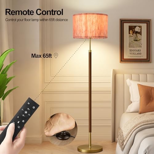 Wood Floor Lamp with 3 Color Temperatures,Vintage Floor Lamp with Remote Control,Dimmable Farmhouse Floor Lamp Mid Century Modern Standing Lamp Farmhouse Tall Pole Lamp for Living Room Bedroom - Image 4