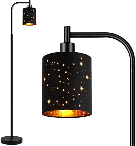 Gothic Industrial Floor Lamp with Starry Laser Cut Shade, 67" Black Metal Standing Lamp with 6W LED Bulb,Foot Switch, Perfect Halloween Spooky Home Decor,Tall Floor Lamp for Bedroom, Living Room,Black by HOME