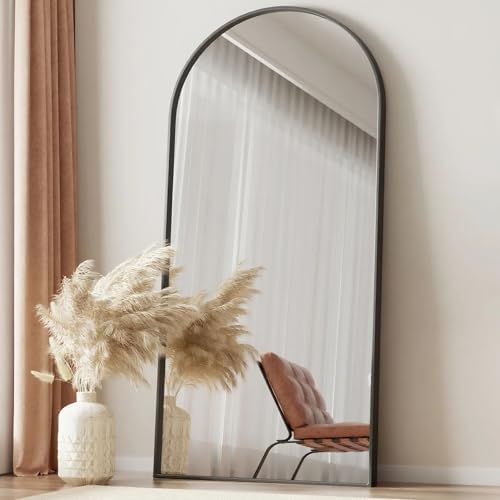 Full Length Mirror, 78"x38" Arched Floor Length Mirror with Stand, Black Body Mirrors Hanging or Leaning, Wall Mirrors Freestanding with Aluminum Frame for Living Room, Bedroom by ZMYCZ