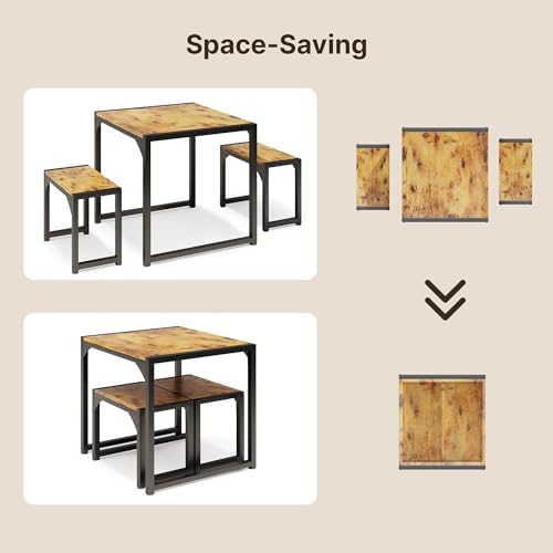 Gizoon Square Dining Table Set for 2, Kitchen Table with 2 Benches Retro - Image 6