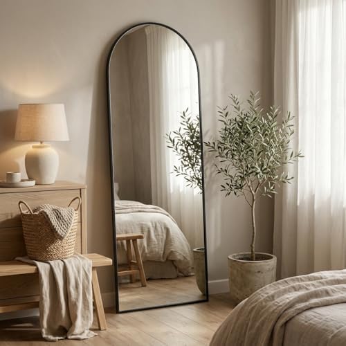 57"x18" Floor Mirror Full Length, Arched Full Length Mirror with Stand, Full Body Mirrors for Bedroom Living Room or Cloakroom Black by Unknown