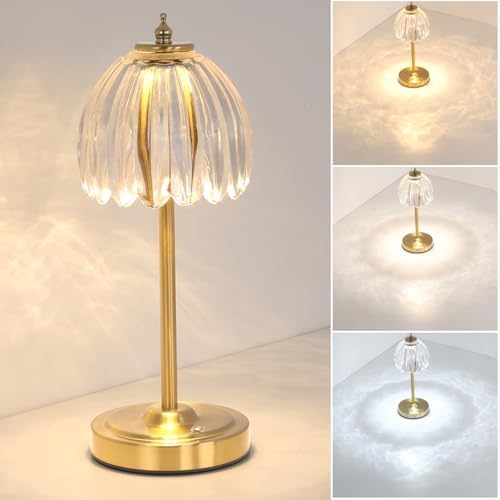 Shenmoyl Tulip Table Lamp with 5000mAh Battery & Touch Control, Cordless Table Lamp with 3 Colors, Dimmable Rechargeable Table Lamps for Bedroom, Nightstand, Living Room, Entryways (Transparent Tulip) by Shenmoyl
