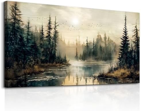 FUHAIHUA Canvas Wall Art For Living Room Large Wall Decor For Office Modern Bedroom Decorations Forest River Landscape Pictures Farmhouse Paintings Artwork Wall Mural Aesthetic Home Decor 30x60 In by FUHAIHUA