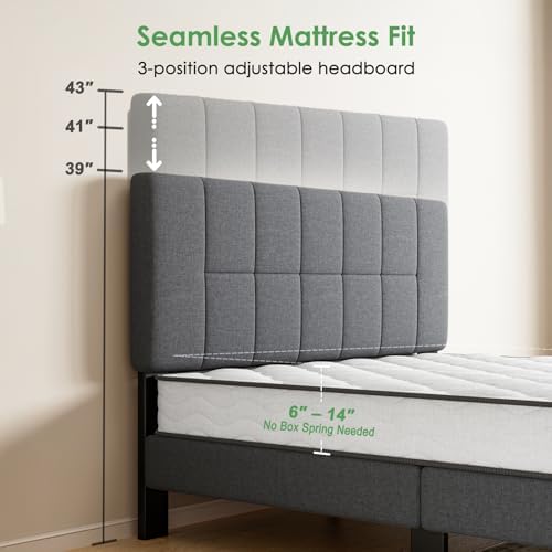 Marsail Full Size Bed Frame with Headboard - Upholstered, Adjustable,6"-12" Mattress Fit, 1300 lbs Capacity, Sturdy 12-Leg Wood Construction, Easy Assembly, Dark Gray - Image 3