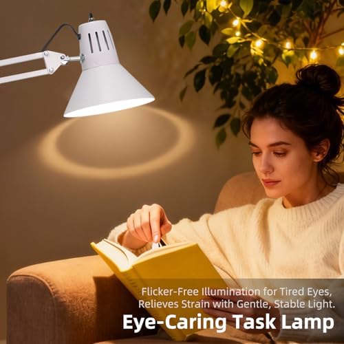 White Desk Lamp with Clamp, Extra-Tall Adjustable Metal Swing Arm, 3000K - Image 3