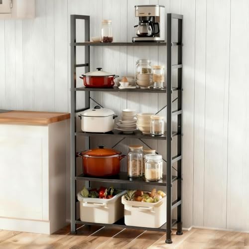 5 Tier Bookshelf, Free Standing Black Bookcase with Open Storage Shelves - Image 7