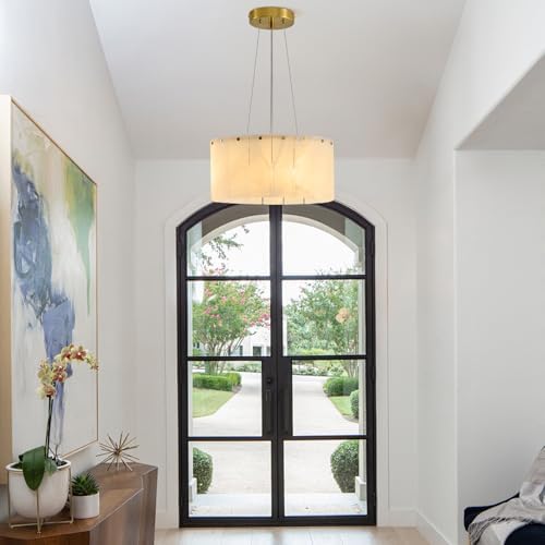 11.8" Small Alabaster Chandelier, Round Marble White Light Fixture - Image 2