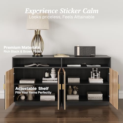 BELLEZE 65" Stacked Sideboard Buffet Cabinet - Camel - Image 4
