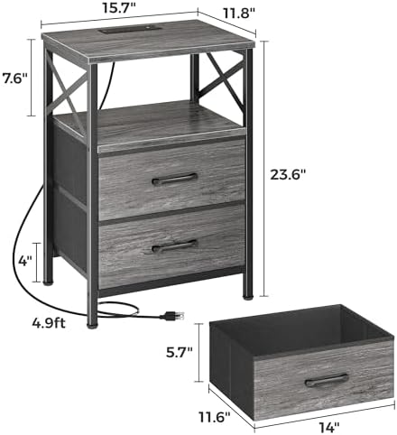 Huuger Nightstand Set of 2 with Charging Station, USB-C Port, End Tables - Image 3