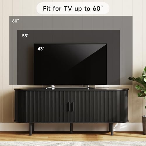 ONBRILL 55" TV Stand with Power Outlet & Storage for TVs up to 60", Black - Image 6