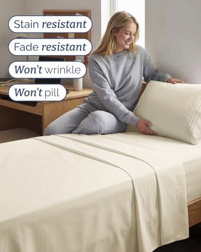 Twin XL 3 Piece Sheet Set - College Dorm Room Essentials - Off White - Image 5
