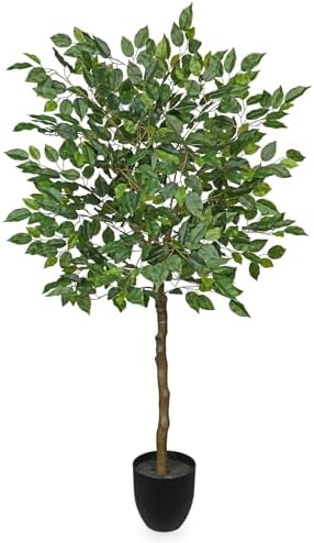 4Ft Ficus Tree Artificial Plants Indoor with Realistic Trunk, Tall Fake Potted Tree Faux Floor Plant, Artificial Tree in Pot for Home Living Room Office Bedroom Corner Decor(Green) by GnFlus