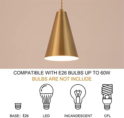 Gold Plug In Pendant Light,Hanging Lights With Plug In Cord On/Off Switch, Mini Brass Pendant Lights for Kitchen Island,Modern Chandeliers Light Fixture with Metal Shade,Hanging Lamps for Bedroom - Image 6